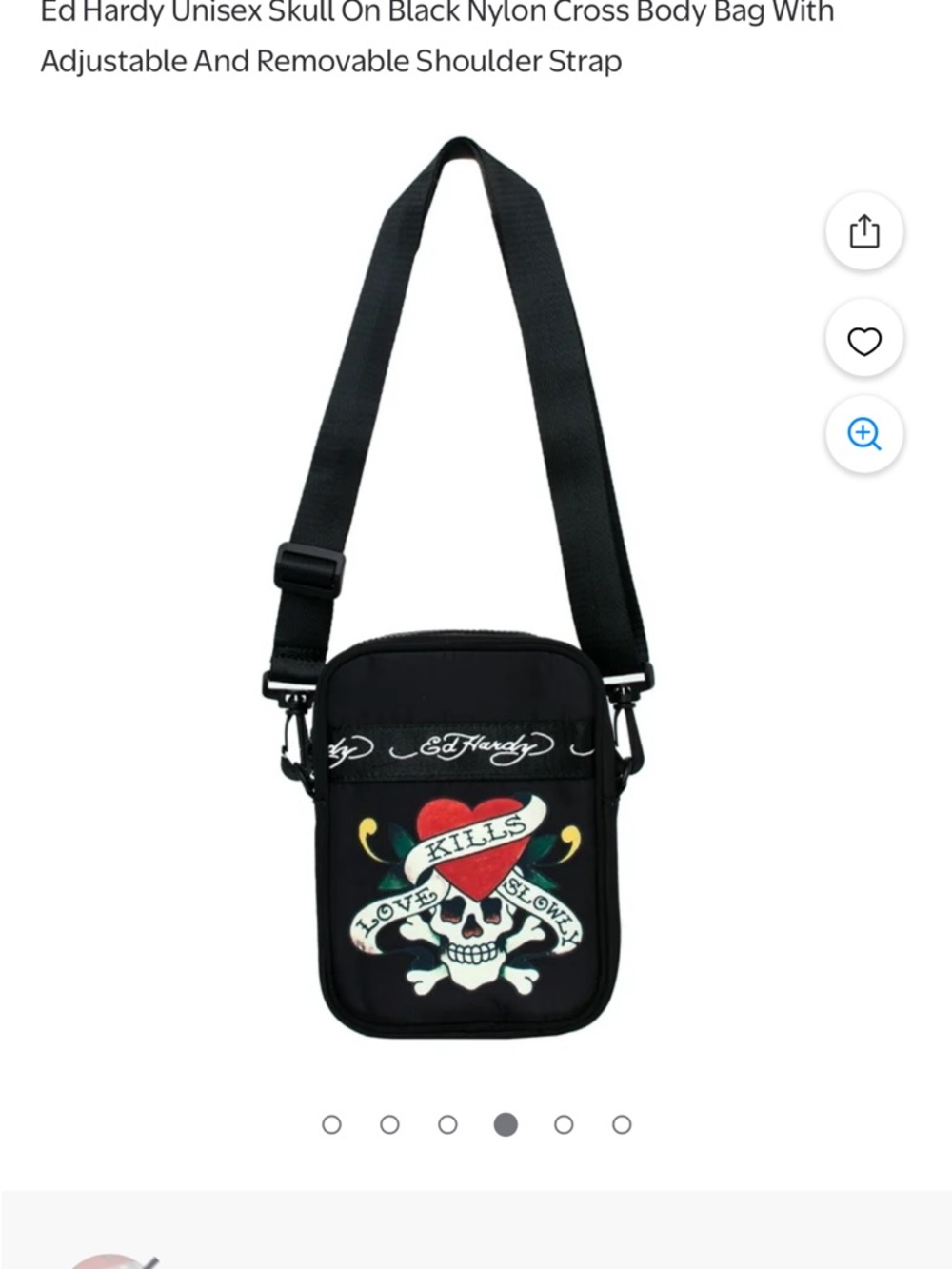 Ed Hardy New Black Crossbody Bag with Red Heart Skull Graphic - Picture 4 of 4